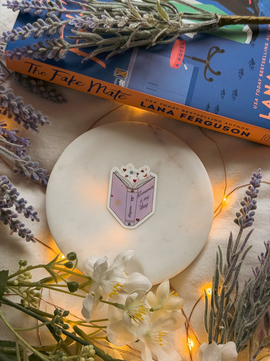 "Romance is my drug" genre sticker