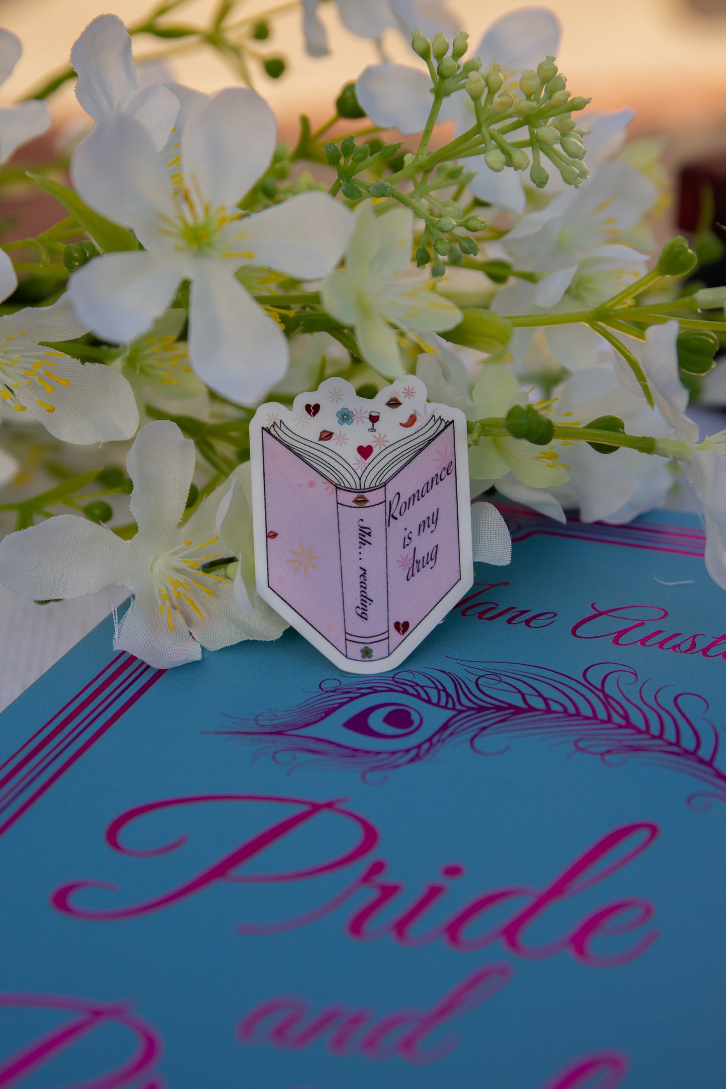 "Romance is my drug" genre sticker