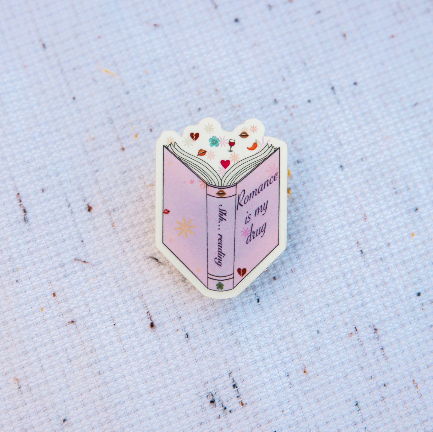"Romance is my drug" genre sticker