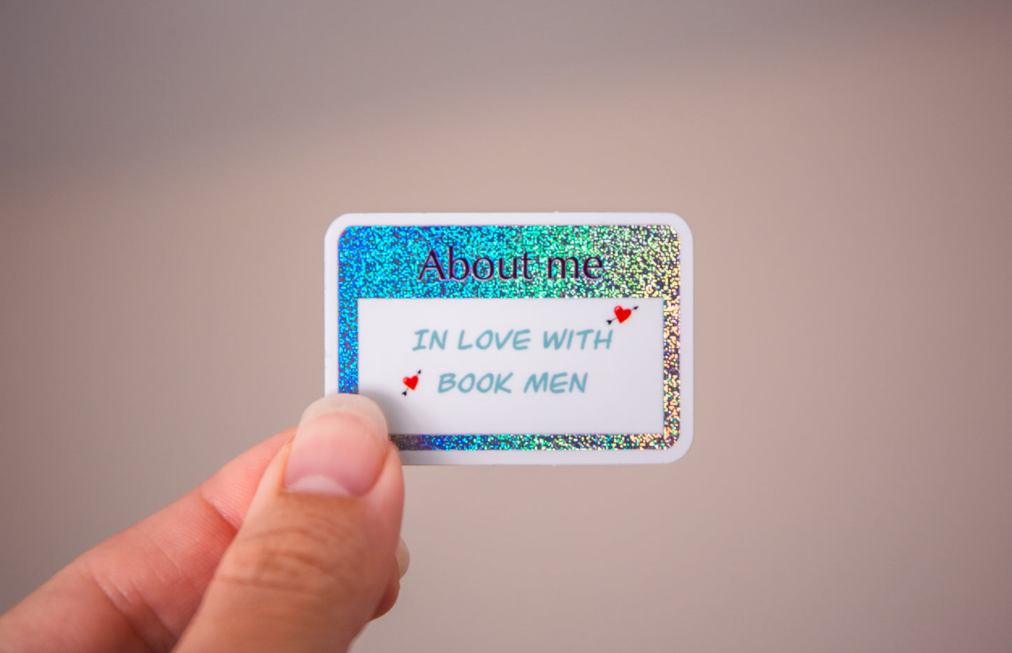 "In love with book men" name tag