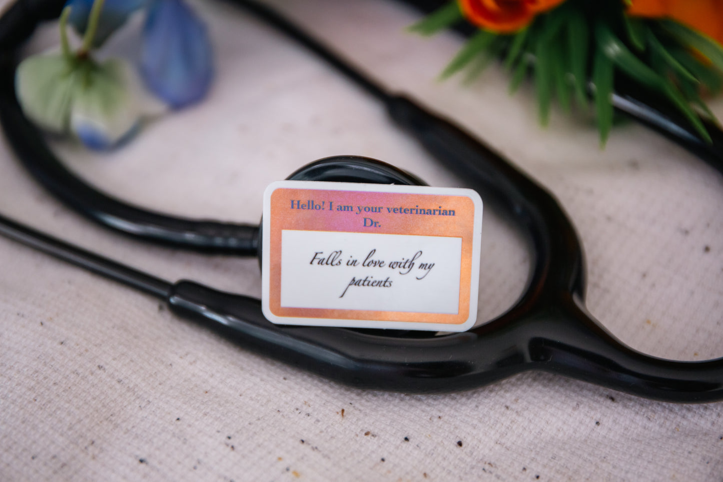 "In love with my patients" DVM name tag