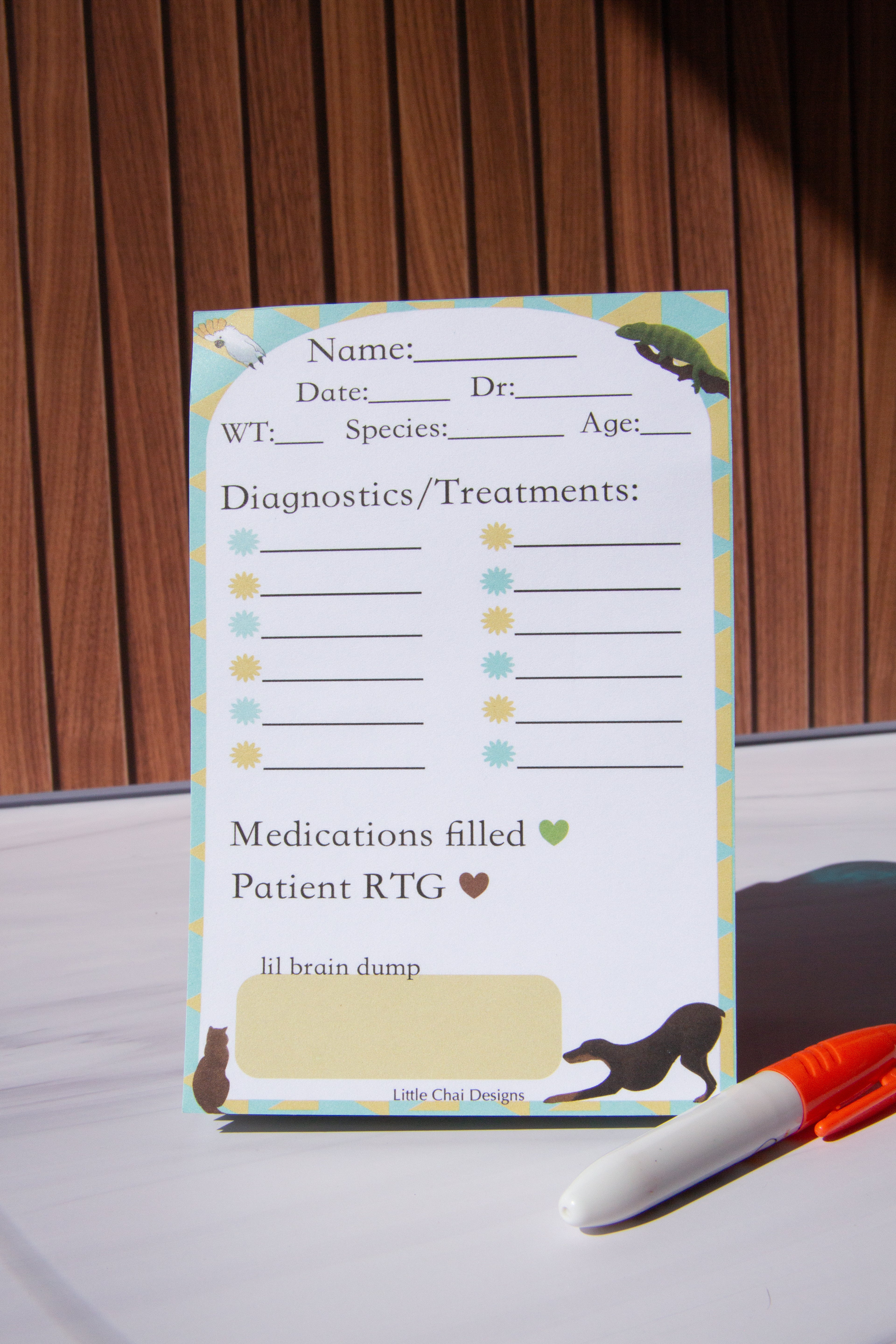 Treatment Notepad for Vet Techs